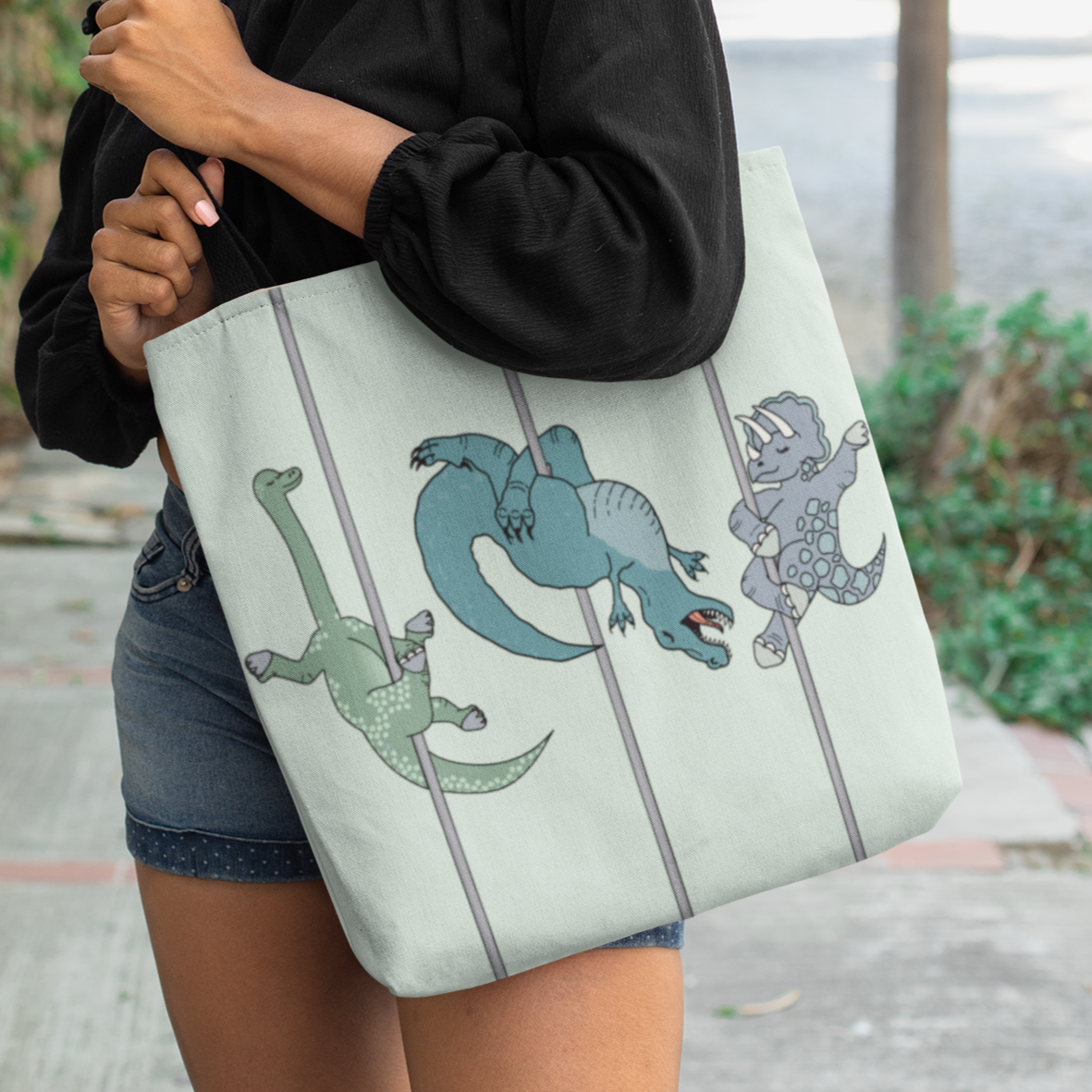 Pole Dancing Dinosaurs Tote Bag