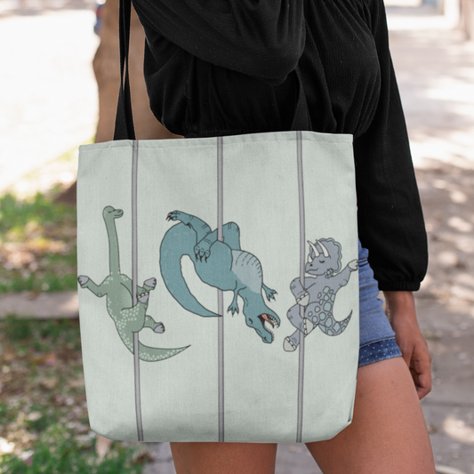 Pole Dancing Dinosaurs Tote Bag